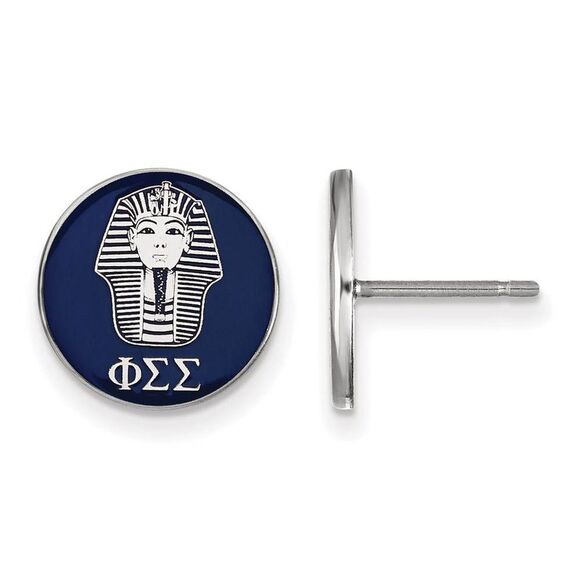 Sterling Silver Phi Sigma Sigma Blue Enamel Logo Post Earrings